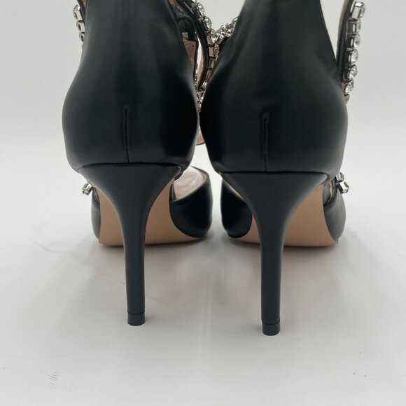 Black Studded Sexy Cross Strap High Heel Ankle Strap Pointed Toe Pumps Prom Shoe - Picture 5 of 7